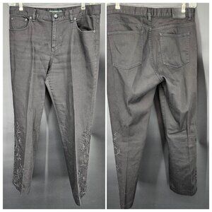 Lauren Ralph LRL Jeans Womens 14 Black Modern Slim Beaded Western Cowboy Bling